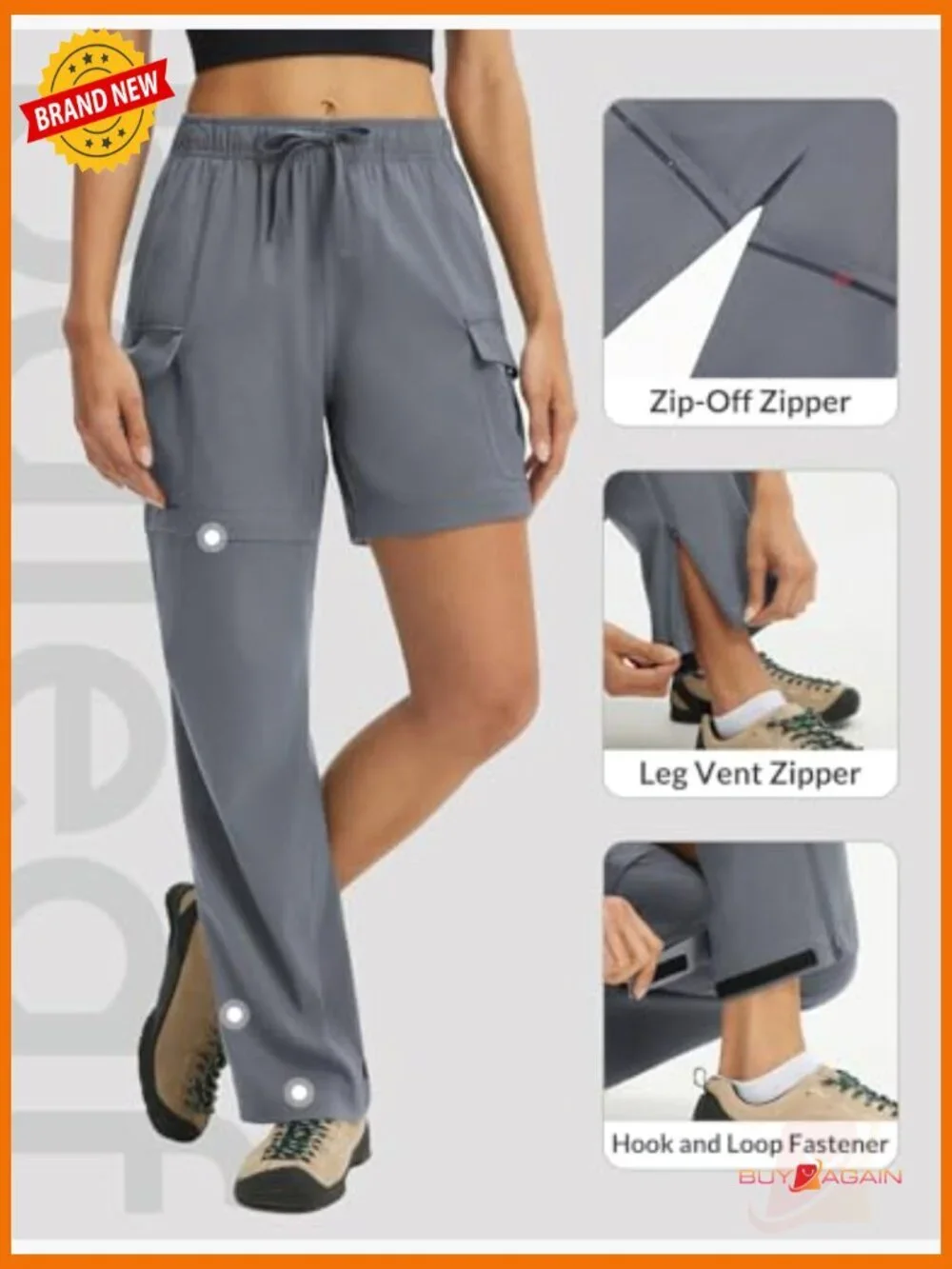 Convertible Zip-Off Hiking Pants with 6 Pockets Quick Dry UPF 50+ - Picture 4 of 7